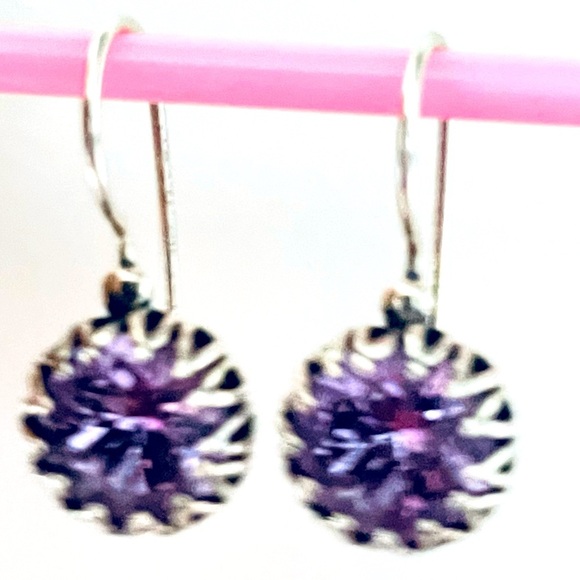 SILVER 925 PENDANT EARRINGS PURPLE CRYSTAL - Picture 5 of 7